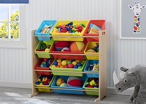 Delta Children Kids Toy Storage Organizer with 12 Plastic Bins - Greenguard Gold Certified, Natural/Primary - color: Natural/Primary