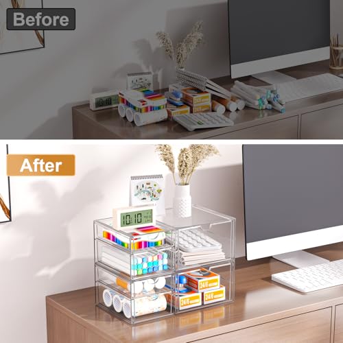 YFXCVSL Clear Stackable Storage Drawers, Acrylic Makeup Organizer with 7 Drawers, Bathroom Organizers and Storage, Plastic Bins for For Vanity, Undersink, Kitchen Cabinets, Pantry - size: 7 Drawers