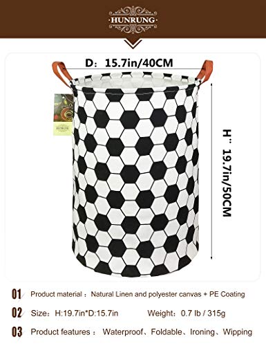 Collapsible Fabric Storage Basket, Waterproof Laundry Hamper with Handles, Round Storage Bin for Clothes Toys, Foldable Organizer for Bedroom Nursery Bathroom(Roud-Football) - color: Roud-Football