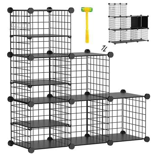 Wire Cube Storage Organizer, 6 Cubes Converted into 7 Cubes, Sturdy Metal Grids Storage Shelf Closet Shelving Units and Storage, Shelves for Bedroom LIvingroom Office - color: Black, size: 6 cubes