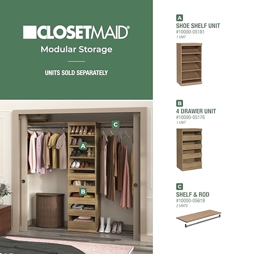 ClosetMaid Modular Storage Unit with 4 Drawers, Wood Closet Organizer, Stacking, Full Backer, Storage, Decorative Trim, Sand - color: Sand
