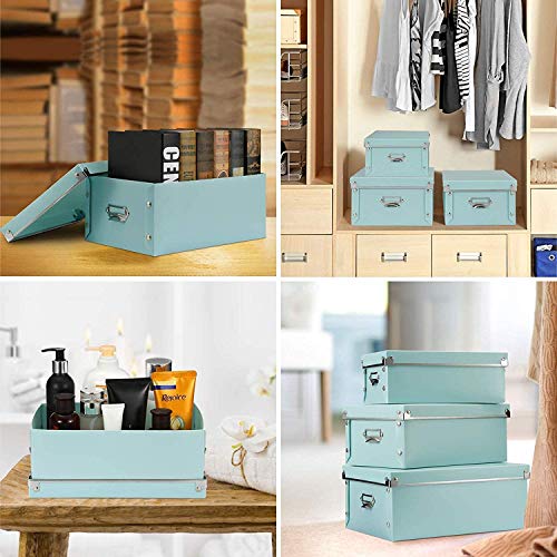 XUCHUN Storage Box with Lid 3 Pack, Collapsible Plastic Storage Bins with Lids, Stackable Foldable Keepsake Box for Photos Office Bedroom, 3 Sizes - Light Green - color: Green 3 Pcs