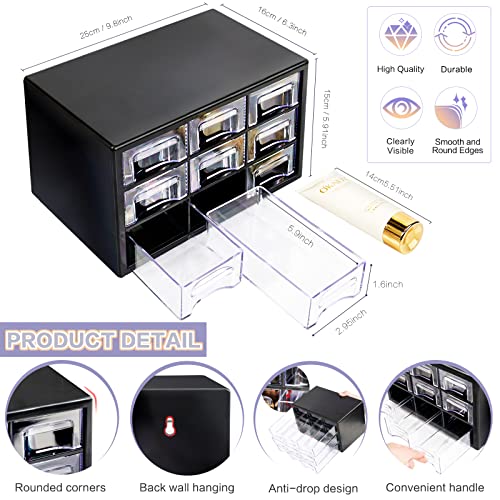 Desk Storage Organizer with 9 Drawers, FODIENS Stackable Desktop Craft Drawer Cabinet, Clear Storage Box Caddy for Makeup Jewelry Office Craft Supplies (9.84×6.3×5.9in) (Black) - color: Black