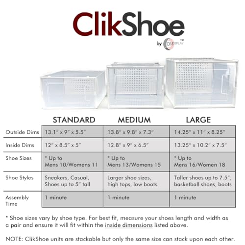 OnDisplay Clik Stackable Interlocking Shoe Box System (Standard Clear/White, Single Box) - color: Standard Clear/White, size: Single