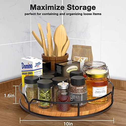 Lazy Susan Turntable Organizer with Anti-Slip Mat for Cabinet Pantry Kitchen Countertop Refrigerator Office, Pine Wood, 10", Carbonized Black - color: Carbonized Black, size: 10''