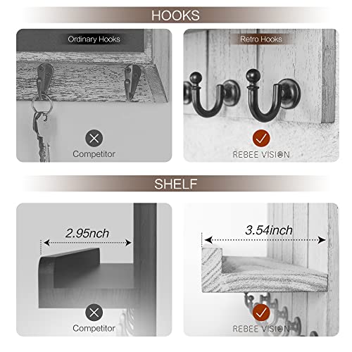 Rebee Vision Decorative Key and Mail Holder for Wall - Modern Key Hooks with Shelf and Mail Organizer Wall Mount for Frmhouse House Decor - Stylish Apartment Essentials (Gray, 3.54"D x 10"W x 7.28"H) - color: Gray, size: 10 Inch