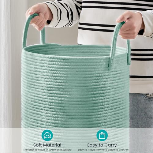 YOUDENOVA Laundry Hamper Basket, Woven 58L Tall Laundry Basket for Blanket Organizer- Nursery Hamper for Bedroom And Bathroom Storage - color: Light Green, size: Tall (58L )
