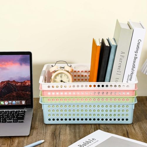 4 Pack Paper Tray Organizer,4A Paper Tray Durable Desk Storage Bins,Stackable School Supply Holder, Student Paper, Office Organizer & Teacher's Document Sorter (13.58" L x 10.23" W x 3.34" H)