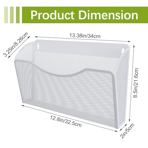 EasyPAG Wall File Organizer, Metal Mesh Hanging File Folder Holder for Letter/A4 Size Folders, Vertical Wall Mount Mail Sorter for Office Paperwork, Classroom, White - color: White