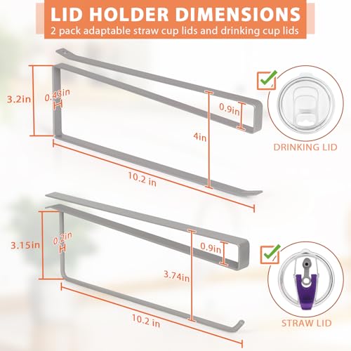 2 Pack Tumbler Lid Organizer, Horizontal Tumbler Lid Storage Hook Up to 20 Lids, Space Saving Cup Lid Holder Under Cabinet Tumbler Lid Hook for Kitchen Organizer, Paper Towel Hanger(Round&Flat, Grey) - color: Gray, size: 2 Pack(Round&Flat)