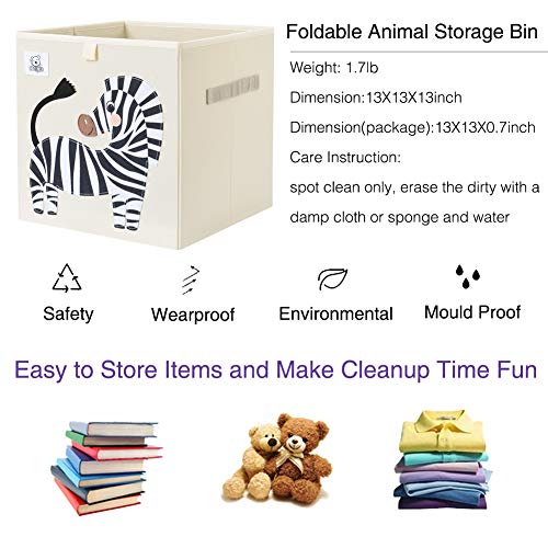CLCROBD Foldable Animal Cube Storage Bins Fabric Toy Box/Chest/Organizer for Toddler/Kids Nursery, Playroom, 13 inch (Zebra) - color: Zebra
