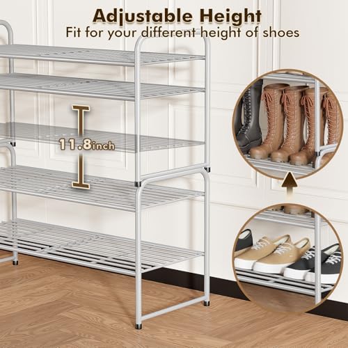 SUFAUY 2-Tier 33" Wide Shoe Rack, Closet Metal Wire, Stackable, Gray - color: Grey, size: 2 Tier