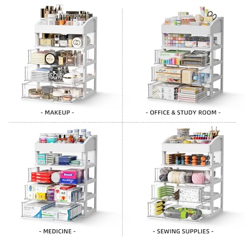 Desk Organizer with 4 Drawer Storage, Desktop Drawers Organizer for Office/School Supplies, Plastic Stationary Makeup Organizer, Desk Storage Box Organizer for Office, School, Bathroom - color: 5 Layers with 4 Drawers
