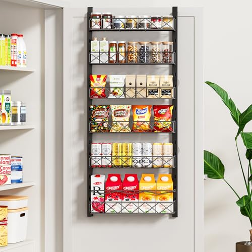 MIAOLI Over the Door Organizer, Black 6-Tier Pantry Door Organizer with Adjustable Basket, Hanging Spice Rack Cabinet Door Shelves, Laundry Room Organization and Storage - color: Black, size: 6-Tier