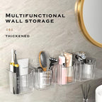 4 Pack Acrylic Wall Mount Organizer, Adhesive Cabinet Door Storage Bins, Clear Makeup Containers, Stackable Organizer Basket for Kitchen, Bathroom, Cabinet, Pantry, Office