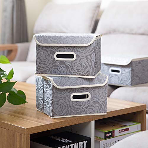 PRANDOM Stackable Storage Boxes with Lids [5-Pack] Fabric Decorative Storage Bins Cubes Organizer Containers Baskets with Cover Handles Divider for Bedroom Closet Living Room Grey 9.8x7.9x6.7 Inch - color: Gray, size: Small(5-Pack)