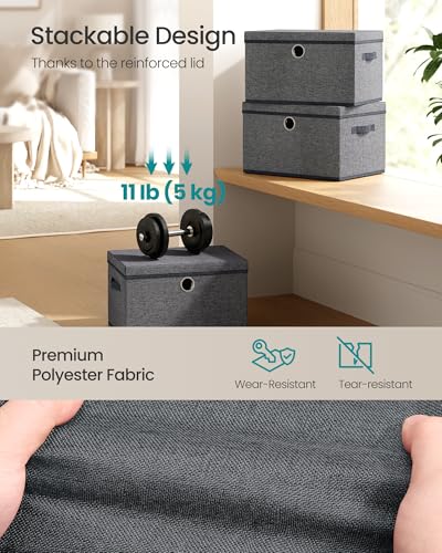 SONGMICS Storage Bins with Lids, 3 Pack Stackable Fabric Storage Boxes, Odorless PP Sheets, Foldable Cube Baskets Organizers with Handles, 15.7 x 11.8 x 9.8 Inches, Slate Gray URFB540GN01 - color: Slate Gray, size: 15.7"L x 11.8"W x 9.8"H
