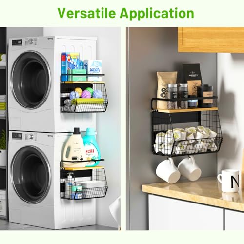 Ofiray-home Magnetic Shelf for Fridge with Wood Lid, Fruit Potato and Onion Storage Bins, Pantry Organizers & Storage, Large Container Magnetic Spice Rack for Refrigerator, Kitchen Counter, Cabinet - color: Black, size: 1-Regular
