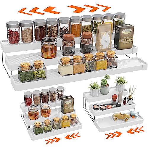 Expandable Spice Rack Organizer for Cabinet - 3 Tier Adjustable Cabinet Spice Organizer Easy Visibility - Spice Organizer for Cabinet Countertop Cupboard Pantry Organization (White) - color: White -Fits 9.5'' Deep Cabinet, size: 1 Pack