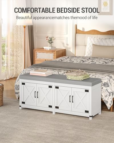 Hzuaneri Shoe Storage Bench, 2 Tier Shoe Bench with Padded Seat Cushion & 4 Barn Doors, Entryway Bench with Adjustable Shelf, Farmhouse Shoe Cabinet for Living Room, Bedroom, White SB31203GY - color: White, size: 47.2"W