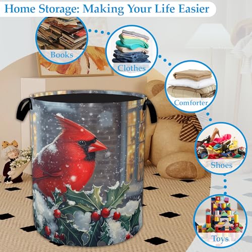 Winter Cardinal Red Bird Laundry Basket Collapsible Laundry Hamper, Oxford Cloth Storage Bin for Room/Bathroom/Bedroom/Dormitories 16" X 20.8" - color: Winter Cardinal Red Bird