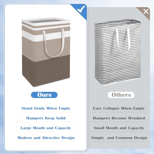 BlissTotes 3-Pack Laundry Basket, Freestanding＆Waterproof Laundry Hamper, Collapsible Tall Clothes Hamper with Easy Carry Handles for Clothes, Towels in the Family and Dorm,Gradient Khaki,75L - color: Khaki, size: 75L