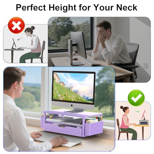 Spacrea Desk Organizer and Accessories, Computer Monitor Stand Riser with Drawer and 2 Pen Holders, Office Desk Accessories & Workspace Organizers for Office Supplies (Purple) - color: purple