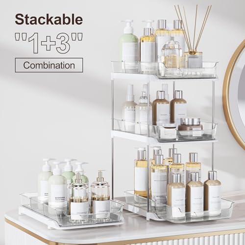Delamu 2-Tier Multi-Purpose Bathroom Under Sink Organizers and Storage, Stackable Kitchen Pantry Organization, Pull Out Medicine Cabinet Organizer with Movable Dividers, White, 2 Pack - color: White, size: 2 Pack