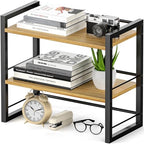 Office Desk Shelf Organizer, Wood Desktop Bookshelf Supplies Storage Rack, Shelf for Top of Desk and Dresser (Black-2 Tier) - color: Black