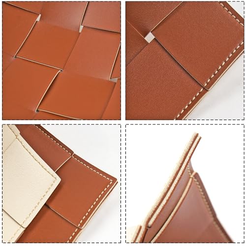 PU Leather Valet Tray for Men, Key Bowl for Entryway Table, Bedside Nightstand Desk Catchall Storage Organizer Tray, EDC Dump Tray for Wallet, Keys, Coin, Jewelry(1-Beige Brown)