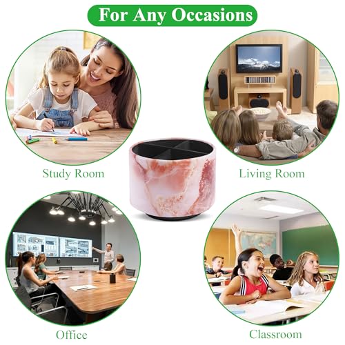 Round Leather Art Supply Organizer,Remote Control Holder,360-degree Rotating Pen Organizer with 4 Compartments(1-Marble Pink) - color: 1-Marble Pink