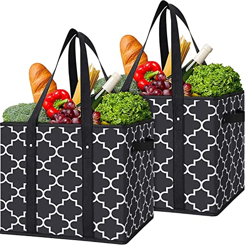WISELIFE Reusable Grocery Bags 2-Pack Foldable Washable Large Storage Bins Basket Water Resistant Shopping Tote Bag Black - color: Black, size: 2 Pack