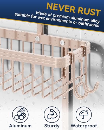 YASONIC Shower Caddy Hanging, Never Rust Shower Organizer Hanging, Aluminum Shower Racks for Inside Shower with Hooks for Razor, Bathroom Organizers and Storage with Soap Holder, Rose Gold - color: Rose Gold