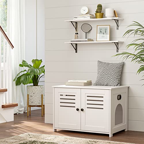 DINZI LVJ Long Wall Shelves, 24 Inch White Floating Shelves Set of 2, Easy-to-Install, Wall Storage Ledges with Sturdy Metal Brackets for Living Room, Bathroom, Bedroom, Kitchen, White - color: White, size: 23.6 Inch