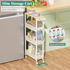 Giwil 4-Tier Slim Rolling Storage Cart for Kitchen Bathroom Organizer, Mobile Narrow Storage Cabinet Utility Cart with Wood Rack on Wheels for Pantry Laundry Small Space, White - size: White/Net Bar
