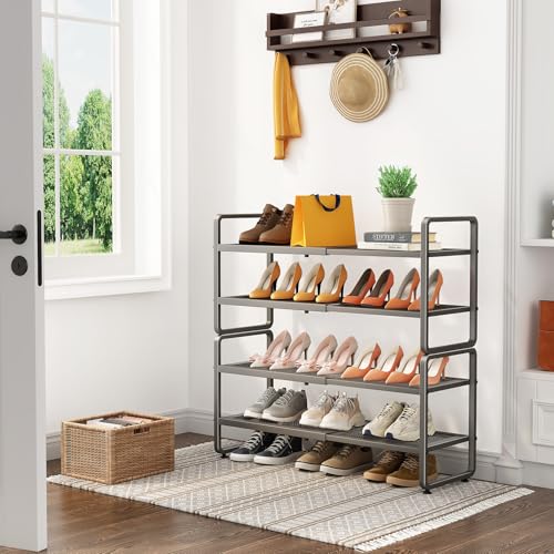 SNTD Shoe Rack - Expandable Shoe Organizer for Closet, Adjustable Metal Shoe Shelf Storage, Stackable Long Shoe Stand Holder for Garage, Entryway, Door Entrance (Grey, 4-Tier) - color: Grey, size: 4-Tier