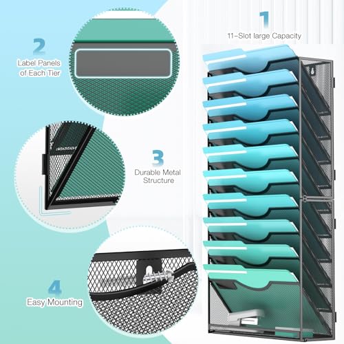 Gawerk 11-Tier Wall File Organizer Hanging Wall File Holder Wall Mount Paper Folder Organize, Mesh Magazine Document Mail Organizer Wall Organizer for Office School Home, Black - color: Black, size: 11-T