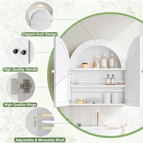 DreamDashio Arched Bathroom Cabinet Wall Mounted with Doors, Adjustable Shelves, Medicine Cabinet Over The Toilet, Wall Cabinet, Storage Cabinet for Bathroom, Laundry Room, Kitchen, White - size: 27.6"H x 23.6"W x 5.9"D