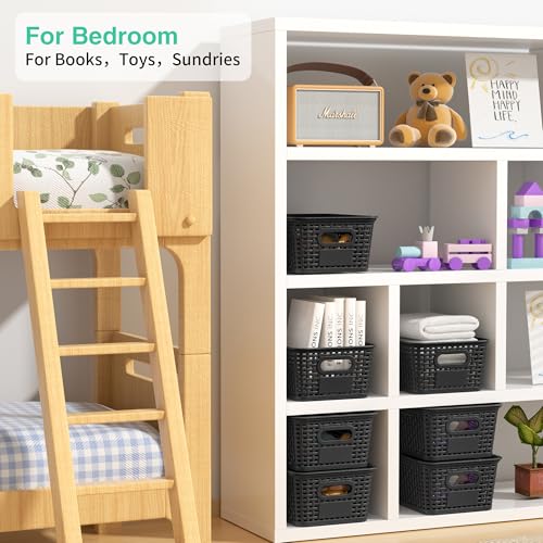 8-Pack Black Plastic Storage Baskets with Lids, Label Organizers, Stackable Organizer Containers: For Organizing Shelves, Drawers, Desk Closets, Playrooms, Classrooms, Offices - color: Black