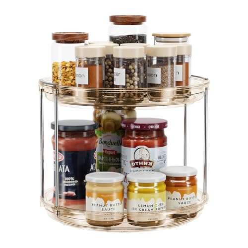 LAMU 2 Tier Lazy Susan Turntable Organizer 9.25'' Rotating Spice Rack Organization for Cabinet, Kitchen, Pantry, Countertop, Bathroom, Vanity, Medicine Cabinet Organizer, Amber - color: Amber, size: 9.25in 1Pack