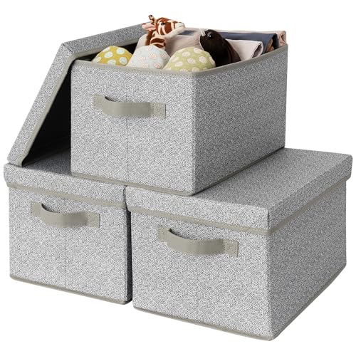 GRANNY SAYS Storage Bins with Lids, Keepsake Memory Box, Storage Basket with Lid, Closet Storage Organizer Bins, Decorative Storage Boxes, Gray, 3-Pack - color: Ash Gray, size: Medium