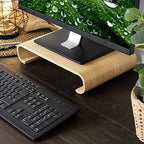 Navaris Wood Monitor Stand Riser - Computer Desk Organizer Desktop Dock Wooden Mount Display for PC TV Screen Notebook Laptop - Bamboo - style: bamboo wood light brown
