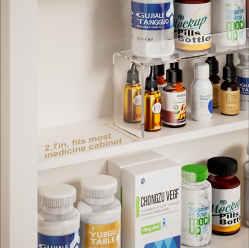 Medicine Cabinet Organizer, Medicine Storage Organizer, Acrylic Makeup Organizer Tray, Clear Bathroom Shelf for Cabinet, Sink, Vanity, Countertop (2-Pack)