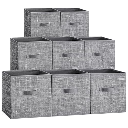 SONGMICS Storage Cubes, 11.8 x 11.8 x 11.8 Inches Non-Woven Fabric Bins with Double Handles, Set of 8, Closet Organizers for Shelves, Foldable, for Clothes, Cattail Gray UROB830G01 - color: Cattail Gray, size: 8 Pack (11.8"L x 11.8"W x 11.8"H)