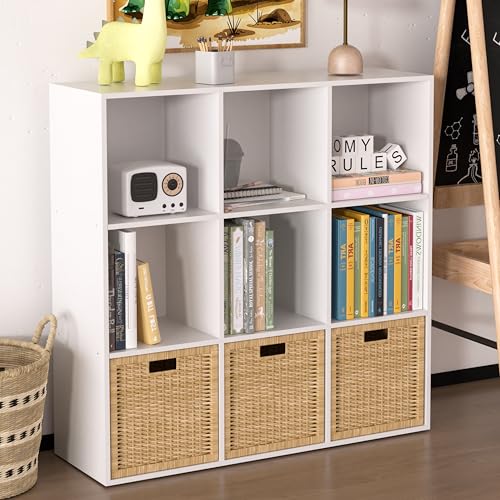 Wooden 9 Cube Storage Organizer with Closed Back Panel,White Cube Shelf Cubby Storage Organizer with Compartments for Living,Bookshelf, Easy to Install (White, 9 Cube-13in) - color: White, size: 9 Cube-13in