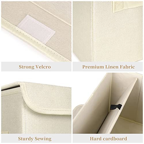Bagnizer Large 42 Quarts Collapsible Stackable Storage Bins Cube with Lids [3-Pack] Foldable Fabric Linen Storage Boxes, Closet Organizer Baskets with Label for Home (16.7 x 12 x 12, Beige) - color: Beige, size: Large - 3 Pack