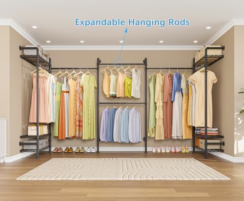 Timate L2 Wall Mounted Clothes Rack Industrial Pipe Clothing Rack for Hanging Clothes, Adjustable Expandable Garment Rack Heavy Duty Closet Organizer, Black Mounted Storage Industrial Closet System - color: Black
