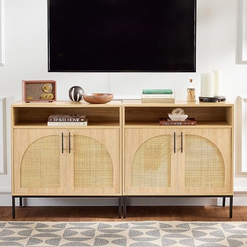 Best Choice Products Rattan Sideboard Buffet Cabinet, Entryway Table, Accent Storage Cabinet, Console Table for Hallway, Living Room, Dining Room - Natural - color: Arched Rattan, Natural