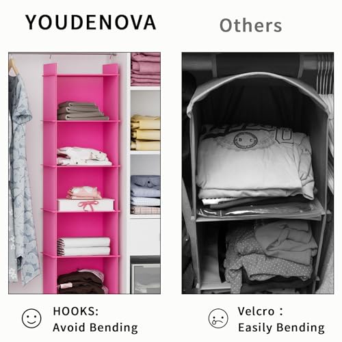 YOUDENOVA Hanging Closet Organizer, 6-Shelf Closet Hanging Shelves, Pink - color: Pink, size: 6-Tier