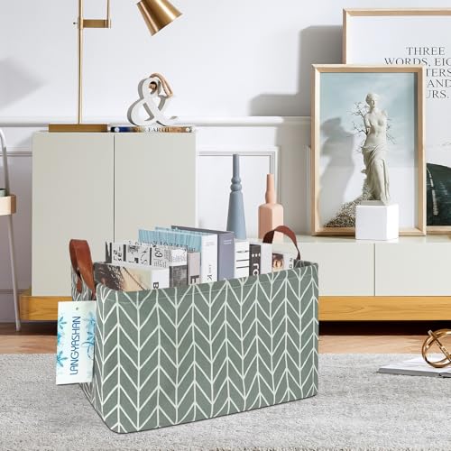 LANGYASHAN Rectangular Storage Bin Collapse Canvas Fabric Cartoon Storage Basket with Handles for Organizing Home Kitchen Boys and Girls Toys Office Closet Shelf Baskets (Rec Grey Point) - color: REC Grey Point